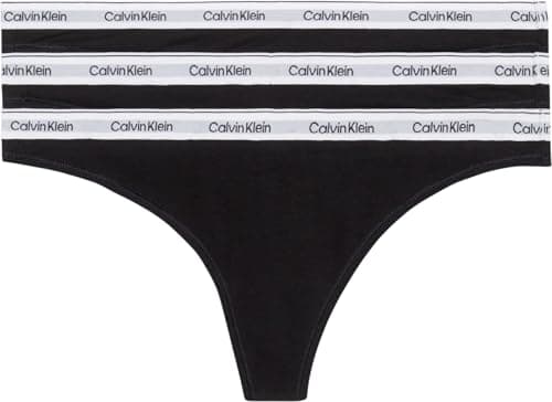 Calvin Klein Strings Femme Lot de 3 Modern Logo Tangas, Noir (Black/Black/Black), XS