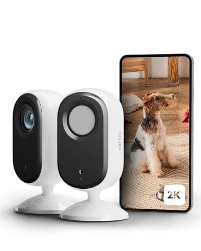 ARLO Essential 2 FHD Indoor, Caméra de Surveillance WiFi Intérieure, Détection par IA, pour Animaux de Compagnie, Audio bidirectionnel, Compatible avec Alexa, Essai Secure Inclus, 2 Caméra