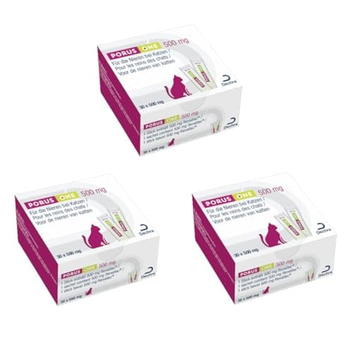 Porus ONE | Confezione Tripla | 3 x 30 x 500 mg | Alimento complementare a basso contenuto proteico per gatti | Per gatti con problemi renali | Per ridurre l'aumento delle tossine uremiche