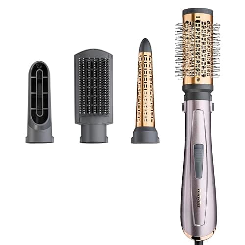 BaByliss Cepillo de Aire Style 1000 - Cepillo secador de pelo, Todo en Uno, Voluminizador y Rizador, Sistema iónico avanzado, Antiencrespamiento, 1000 W, 4 accesorios, Cobre/Gris, AS136E
