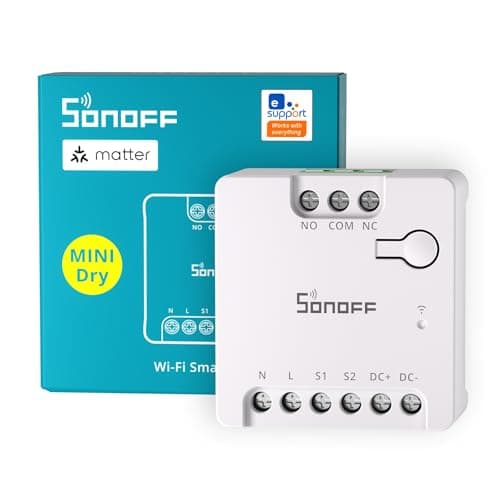 SONOFF MINI-D Interrupteur Connecté WiFi avec Matter, Supporte l'entrée AC ou DC, Sortie Contact Sec, Compatible avec Alexa/Google Home, Convient Aux Portes de Garage, Chaudières, Système d'accès