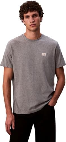 Calvin Klein Camiseta de Manga Corta Hombre Badge Jersey Classic tee de algodón, Gris (Med Grey Htr), XL