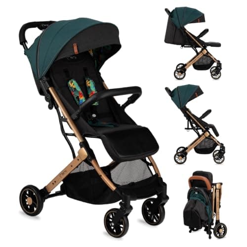MoMi ESTELLE Passeggino Leggero per bambini da 6 mesi fino a 15 kg - pieghevole da viaggio, cinture a 5 punti, schienale reclinabile, cappottina estensibile, ruote EVA, posizione verticale da chiuso