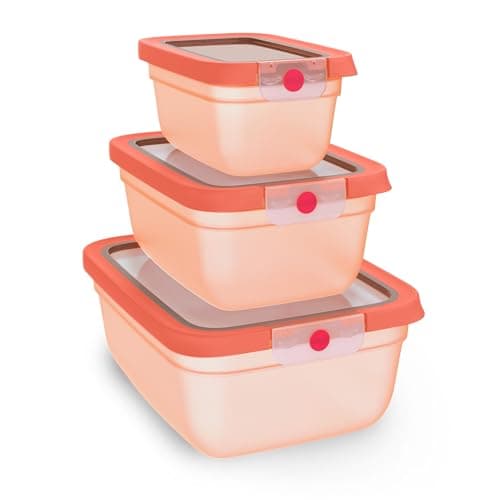 EMSA oneClick, Vorratsdose, One-Click-System, Lebensmittel 2x länger frisch, 100% auslaufsicher, Made in Germany, Orange, 3-teiliges Space Saving Plus Set, N1231500