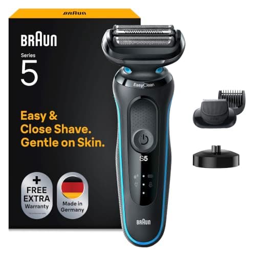 BRAUN Rasoir Electrique Homme Series 5 51-M4500cs, Etanche, 3 Lames Flexibles Pour Raser Doucement Le Visage et La Barbe, Coffret De Rasage Avec Tondeuse A Barbe Et Brosse De Nettoyage