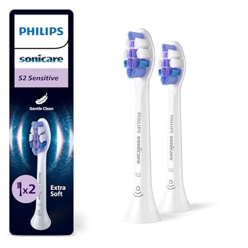 Philips Sonicare S2 Sensitive, cabezales de cepillo dental de repuesto originales, blanco, paquete de 2, HX6052/87