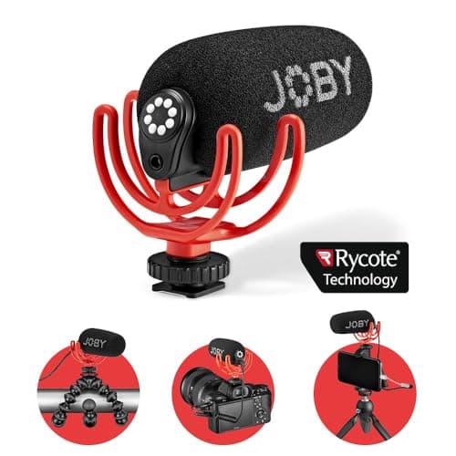 JOBY Microfono Compatto Supercardioide Wavo On-Camera con Supporto Antivibrazione Rycote Duo-Lyre, per Smartphone, Mirrorless, Vlogging, Youtuber, Live Streaming, Content Creators