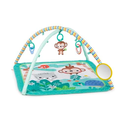 Bright Starts, Palm Party - Gimnasio de actividades, 3 maneras de jugar, barra de juguetes desmontable, lavable a máquina, Recién nacido +