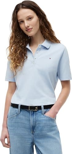 Tommy Hilfiger Maglietta Polo Maniche Corte Donna Regular Fit, Blu (Breezy Blue), XS