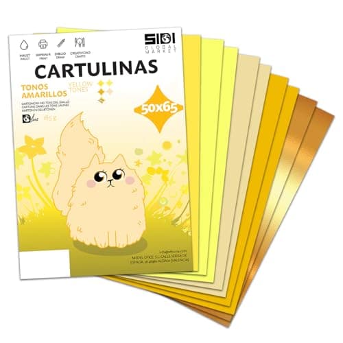 Cartulina 50x65 Tonos Amarillos 185/230 g Cartulina de Colores Amarillos para Manualidades, Scrapbooking, Carteles, Pack Variado – SIDI (tonos amarillos, 25h)