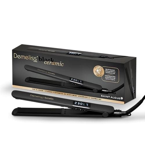 Demeliss Black Ceramic Lisseur 2 en 1 – Plaques Céramique Tourmaline Kératine – Lissage Brillant, Boucles Faciles – Température Réglable 150°C à 230°C – Écran Digital – Coiffage Professionnel