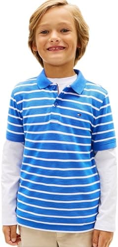 Tommy Hilfiger Bambino Maglietta Polo Maniche Corte Flag Regular Fit, Blu (Empire Blue Stripe), 16 Anni