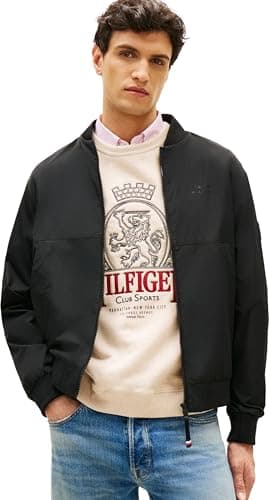 Tommy Hilfiger Uomo Bomber Branded Impermeabile, Nero (Black), M