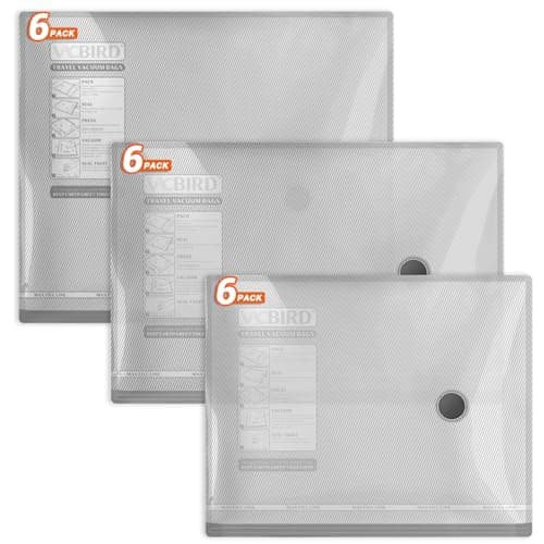 Vacbird Lot de 18 Sacs Sous Vide Vetement Aspirateur, 6 * 40x50cm, 6 * 40x60cm, 6 * 50x60cm, Sac de Rangement Sous Vide Réutilisable, Housse Sous Vide Peu Encombrant pour Pulls, Chemises, Voyages