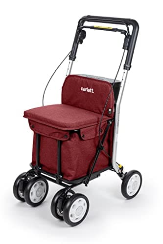 Carlett - Lett800 Comfort Move | Einkaufstrolley | 4-Rad Faltbarer Einkaufswagen | Medizinprodukt der Klasse I | Abnehmbare Tasche 29 l/15 kg | Rollator mit Sitz | Ablagefach | Rot..