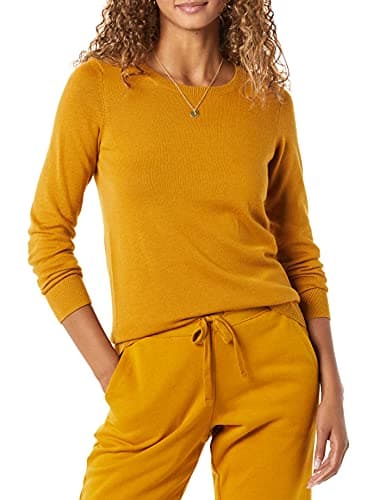Amazon Essentials Maglione Girocollo Leggero A Maniche Lunghe (Taglie Forti Disponibili) Donna, Tabacco, M