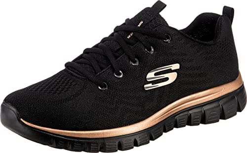Skechers Damen Graceful Get Connected Sneakers, Black Mesh Rose Gold Trim, 37.5 EU