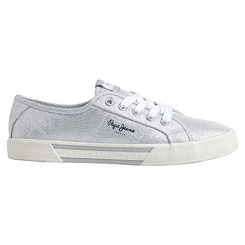 Pepe Jeans London Brady Party W Baskets en Cuir à Coupe régulière pour Femmes, Bleu délavé