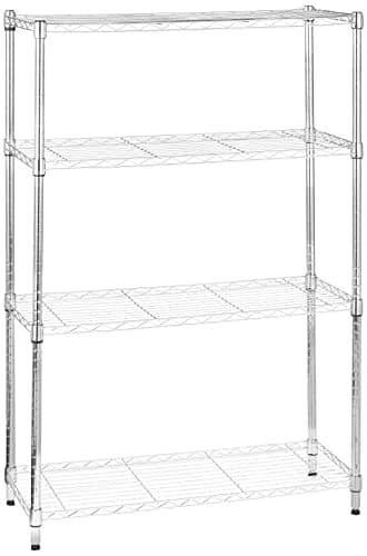 Amazon Basics Étagère à 4 tablettes étroites réglables en hauteur avec pieds de nivellement, charge max. 453 kg, Chromé, 35.6 x 91.4 x 137.1 cm (l x L x H)