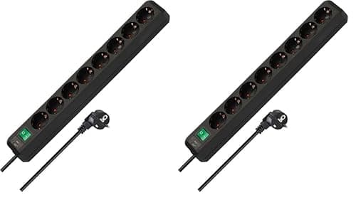 Brennenstuhl Eco-Line regleta de Enchufes con 8 Tomas de Corriente (Interruptor, protección Infantil), Negro, 3 m (Paquete de 2)