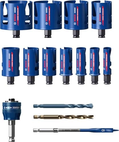 Bosch 11x Coffrets de scies trépans EXPERT Construction Material (pour Bois résineux, Panneau aggloméré, Ø 20-76 mm, Professional Accessoire Perceuses/visseuses rotatives)