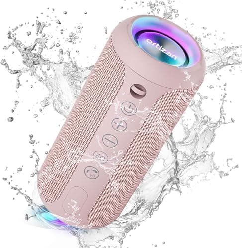 Ortizan Bluetooth Lautsprecher, Bleutooth Box mit LED-Licht, Tragbarer Mini Musikbox mit Freisprechfunktion, IPX7 Wasserschutz und 360° Surround Sound, Kabelloser Outdoor Lautsprecher mit AUX, TF