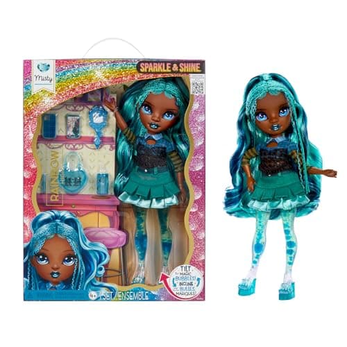 RAINBOW HIGH Sparkle & Shine Doll - Misty - Poupée Mannequin de 28 cm Cheveux Bleu Sarcelle et Bulles Magiques dans Les Jambes, Couleur, Style, Jeu, À Collectionner, Enfants de 4 à 12 Ans et Plus