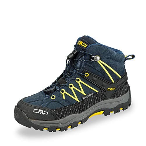 CMP Kids Rigel Mid Trekking Shoes Wp, Zapatos de trekking Unisex niños, Negro azulado Azafrán, 34 EU
