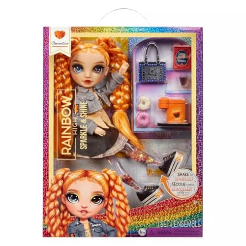 RAINBOW HIGH Sparkle and Shine - Clementine (Naranja) - Muñeca de Moda de 28 cm con Destellos Líquidos en Las Piernas, Agítalas para Verlas Brillar, Ideal para Niños y Niñas de 4 a 12 Años