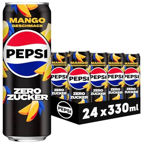 Pepsi Zero Zucker Mango, 24x0,33l – koffeinhaltige zuckerfreie Cola, Dose