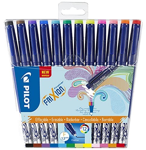 PILOT - Lot de 12 FriXion Fineliner - Feutre d'Écriture Effaçable à Encre Thermosensible - 12 Couleurs - Pointe Moyenne