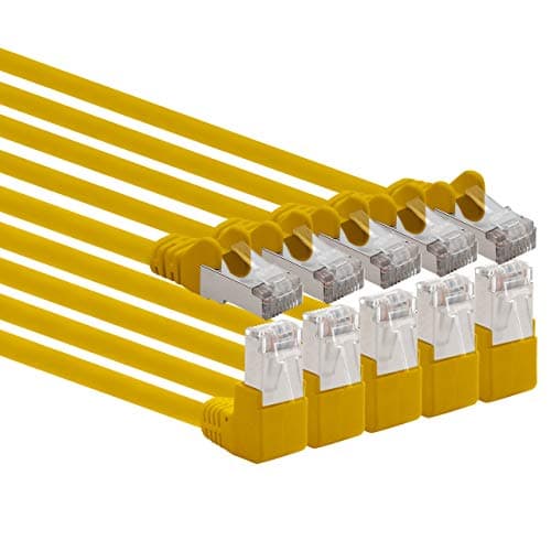 1aTTack.de 366247 Cavo di rete Cat.6 angolo 90 gradi 7,5 m - giallo - confezione da 5 - Cavo patch Cat6 (SFTP PIMF) 1000 Mbit/s connettore Rj 45-5 x 7,5 m metri giallo