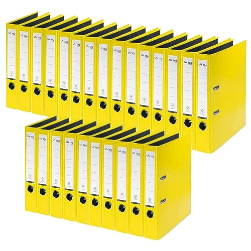 VON Leitz 10560015 - Archivador A4, 25 unidades, cartón con tapa de plástico, ancho de lomo de 50 mm, para 350 hojas, ángel azul y certificado FSC, para escuela, estudio y hogar, color amarillo
