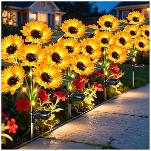DooYard Luces solares para decoración de jardín al aire libre, luces solares de flores impermeables, regalos de cumpleaños para mamá, mujeres, abuela, estacas decorativas exteriores para paisaje