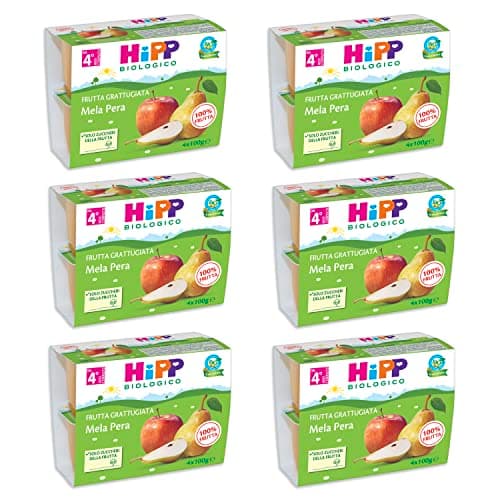 HiPP - Nuovi Mini Dessert, Frutta Grattugiata Bio, Mela e Pera, Confezione da 24 Vasetti da 100 g