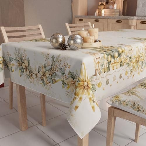 PETTI Artigiani Italiani - Tovaglia Natalizia Antimacchia Rettangolare Copritavolo Natalizio Cucina Disegno Xmas Gold X14 Posti (140x300 cm) 100% Made in Italy