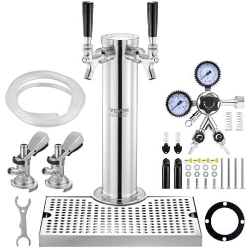 VEVOR Kit Colonne à Bière Double Robinet, Distributeur de Bière Boisson en Acier Inoxydable, Tireuse à Bière avec Régulateur à Double Jauge W21,8 et Coupleur de Fût Système A, pour Bar Restaurant