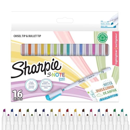 Sharpie S-Note Duo evidenziatori | Pennarelli creativi a punta doppia in colori pastello | Punta a proiettile e punta a scalpello per sottolinearedisegnarebullet journal e altro ancora | 16 pezzi