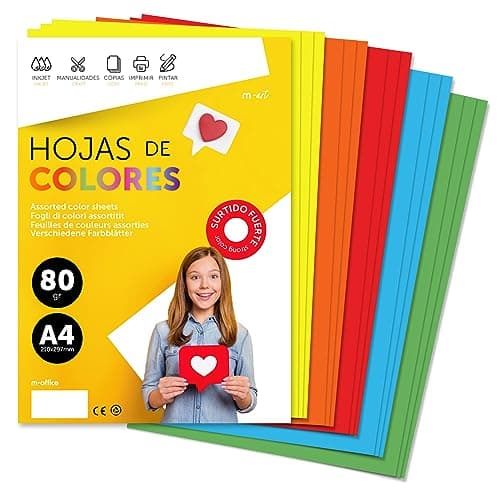Buntes Papier A4 80g für Drucker & Basteln, Farbige Blätter für Kinder, Kreativprojekte, Karten & Schule M-office (250 Blatt, Intensive Farben)