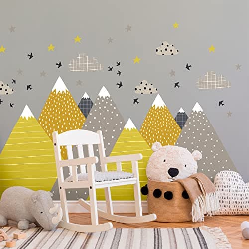 Stickers muraux enfants - Decoration chambre bébé - Stickers muraux enfant - Sticker mural scandinave - Autocollant mural géant montagnes scandinaves Farouka - H60 x L90 cm