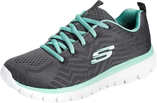 Skechers Graceful Get Connected Regular, Zapatillas Mujer, Charcoal Mesh Green Trim, 37.5 EU