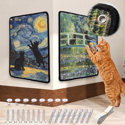 JanYoo 2 Stück Katze Kratzschutz Katzenkratzmatte Sisal Kratzmatte für Katze Katzenkratzmatte für Sofa Möbel Tür Kratzschutz 60 × 40 cm(Ölgemälde A+B)