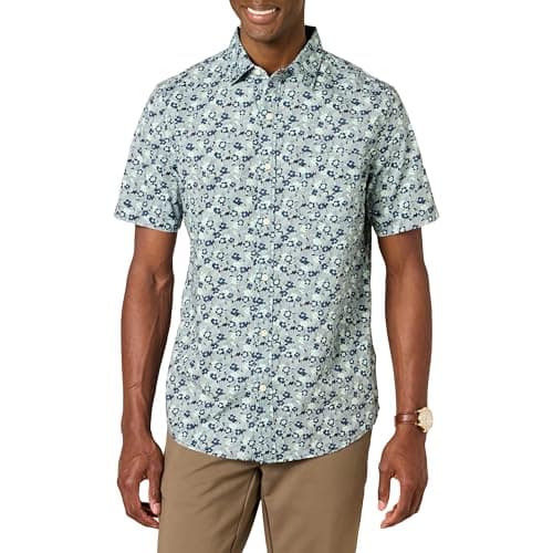 Amazon Essentials Chemise en Popeline Extensible à Manches Courtes (Grandes Tailles Disponibles) Homme, Bleu Fleuri, L