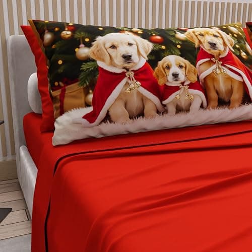 PETTI Artigiani Italiani - Lenzuola in Cotone con Federe in Stampa Digitale di Natale, Lenzuola Natalizie 2 Piazze, Completo Letto Matrimoniale Maxi, Xmas 18 Rosso, 100% Made in Italy