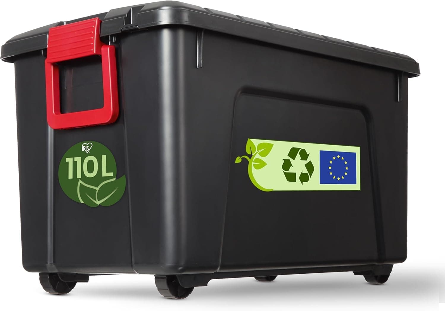 Iris Ohyama, Malle, Boîte de rangement plastique, avec Couvercle et Clips de fermeture, 110L, A l'unité, Empilable, Roues, Sans BPA, Grenier, Cabanon, Garage, SIA-110, Noir