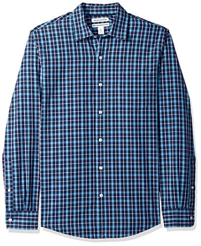 Amazon Essentials Chemise en Popeline à Manches Longues Coupe Ajustée Homme, Bleu Marine Écossais, XL