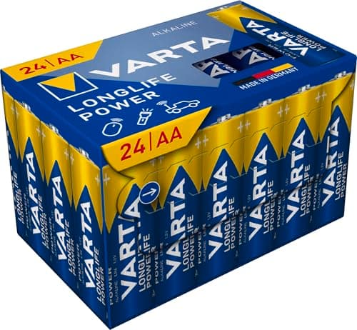 VARTA Piles AA, lot de 24, Longlife Power, Alcalines, 1,5V, Cube, emballage recyclé à 90%, adaptées aux jouets, souris sans fil, lampes de poche, Made in Germany