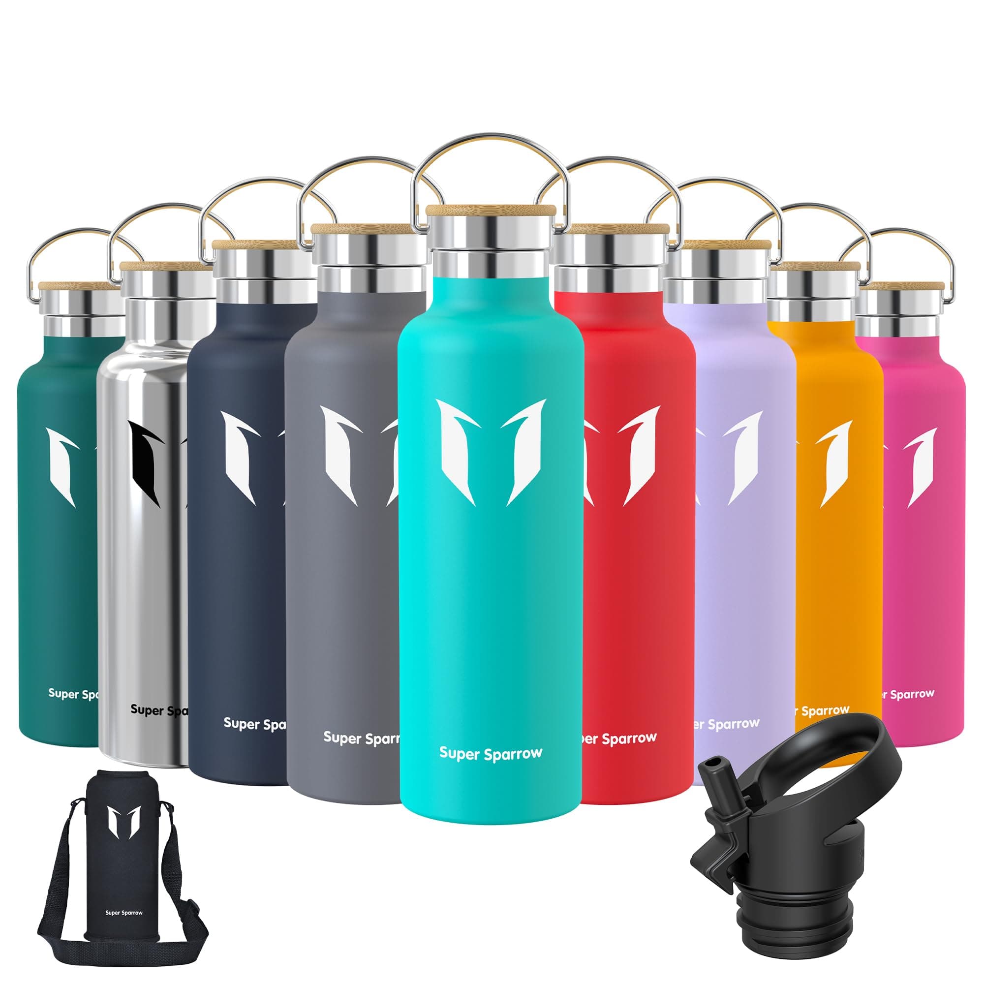 Super Sparrow Doppia Parete in Acciaio Inox Coibentato Bottiglia di Acqua -750ml - Isolante Della Borraccia - Perfetto Thermos - Privo di BPA, BPS, Ftalati