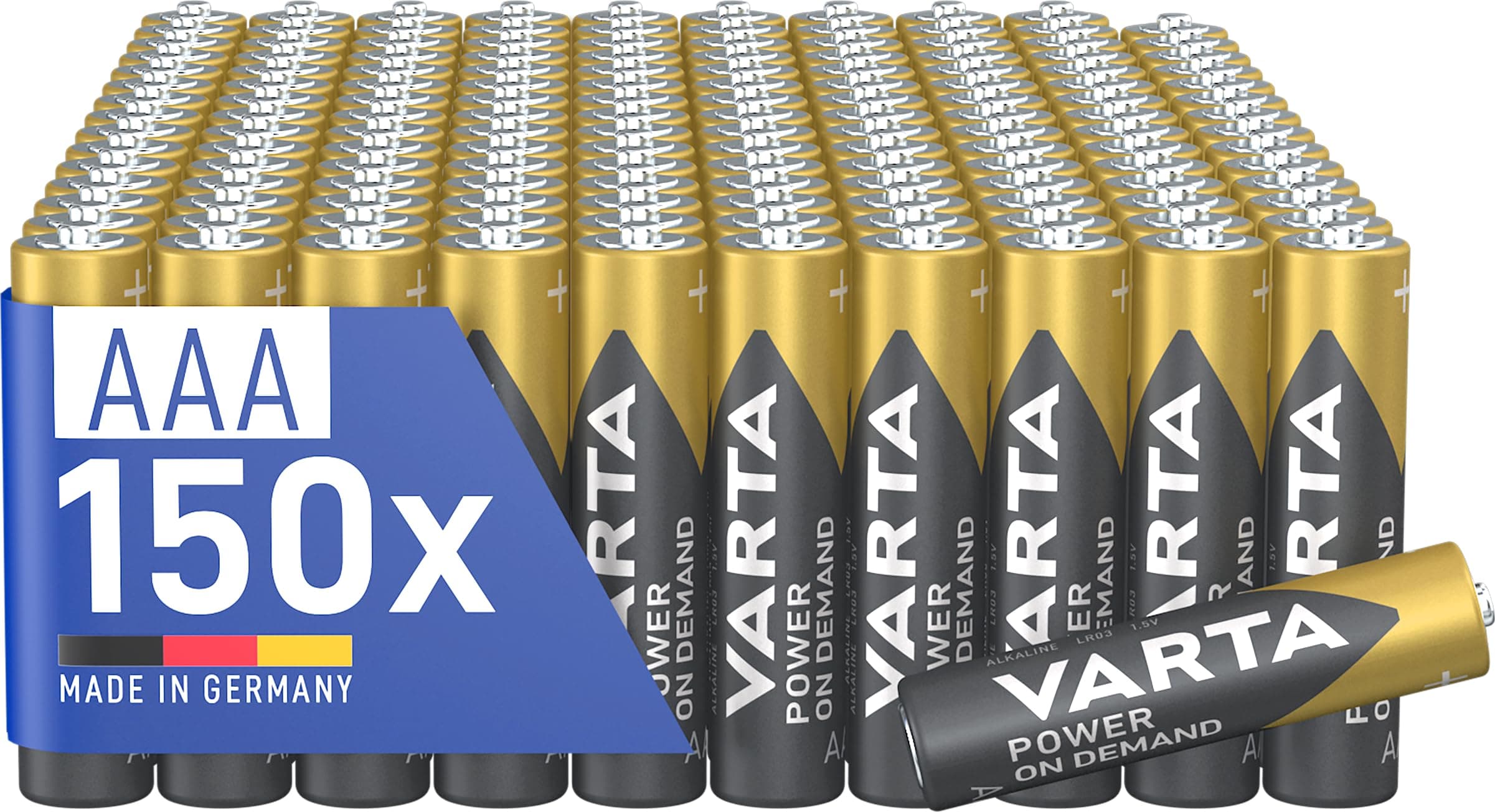 VARTA Batterien AAA, 150 Stück, Power on Demand, Alkaline, 1,5V, Vorratspack, smart, flexibel, leistungsstark, ideal für Computerzubehör, Smart Home Geräte, Made in Germany