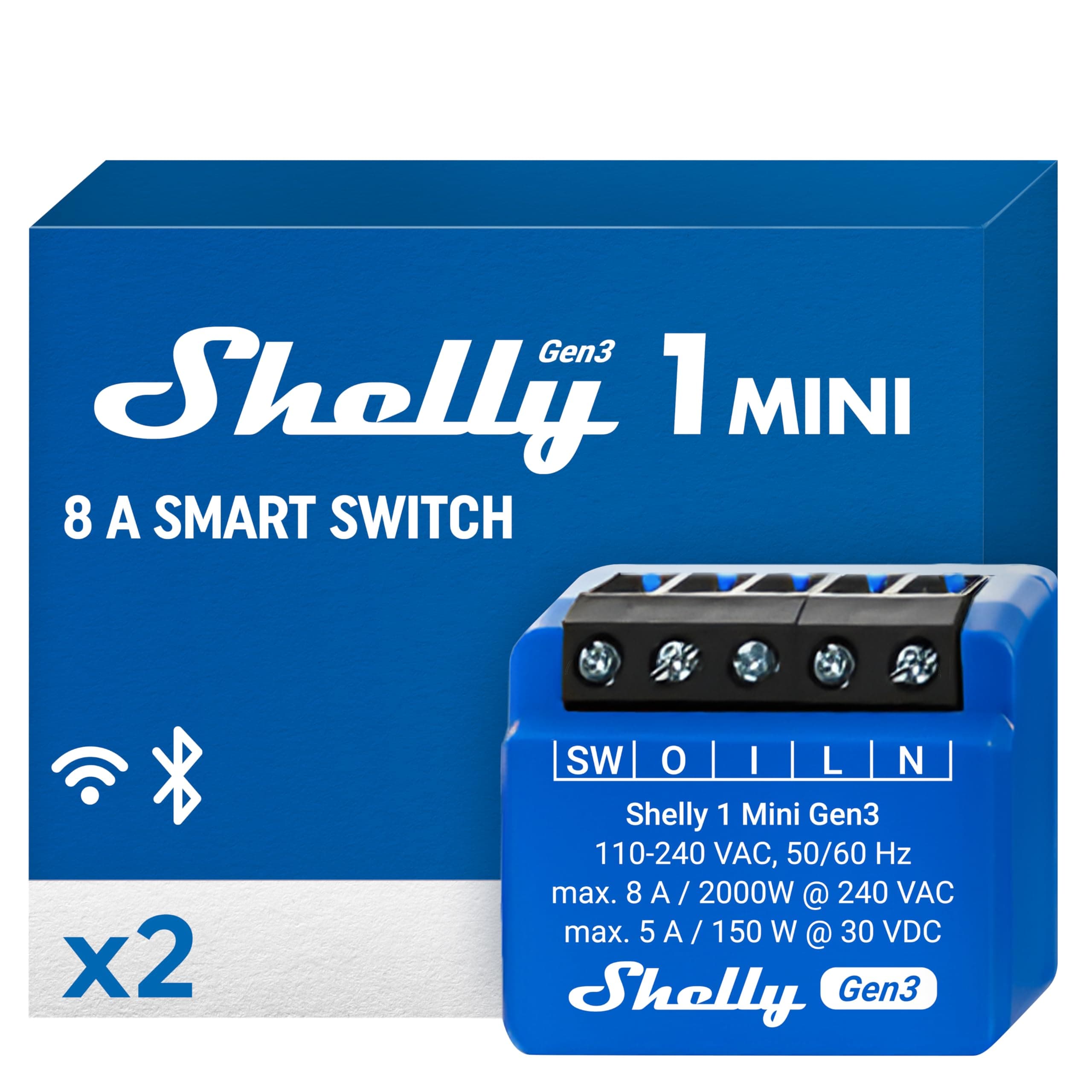 Shelly 1 Mini Gen3 - WLAN Smart Relaisschalter, 1 Kanal, 8A, Potentialfreier Kontakt, Lichtschalter, Garagentoröffner, Smart Home, Zeitschaltuhr, Kein Hub Erforderlich, Alexa & Google Home (2 Stück)